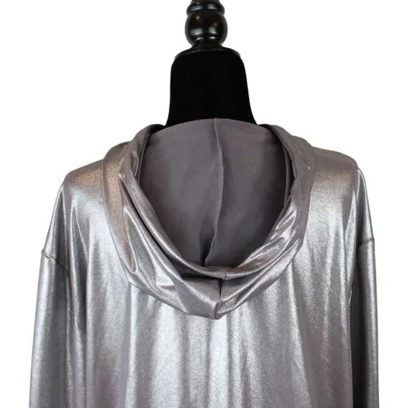 H&M Coachella Silver Sports Jacket Size Medium Zipper Hoodie Metallic D203 - Picture 11 of 14